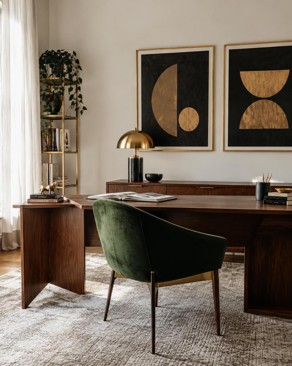 Wall art styled in a home office